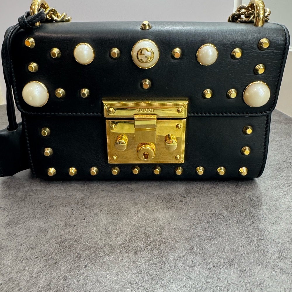 Gucci Black Crossbody Bag with Gold Accents